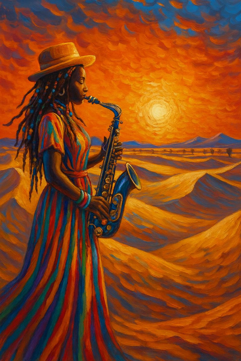 New Drop on <a href="/objktcom/">objkt</a> 

🌅 - The Sun’s Final Melody

As the sun surrenders to dusk, she breathes its last light into her saxophone — a sacred melody flowing between silence and becoming.

☑️5 Editions / 1 #XTZ| 
☑️Collect: objkt.com/tokens/open_ob…

#TezosArt