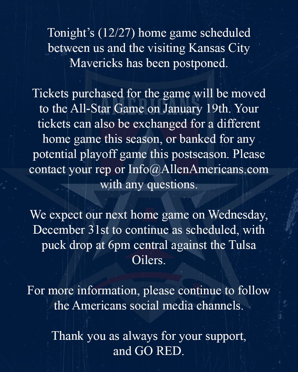 AllenAmericans's tweet image. Update on tonight's game due to the PHPA strike