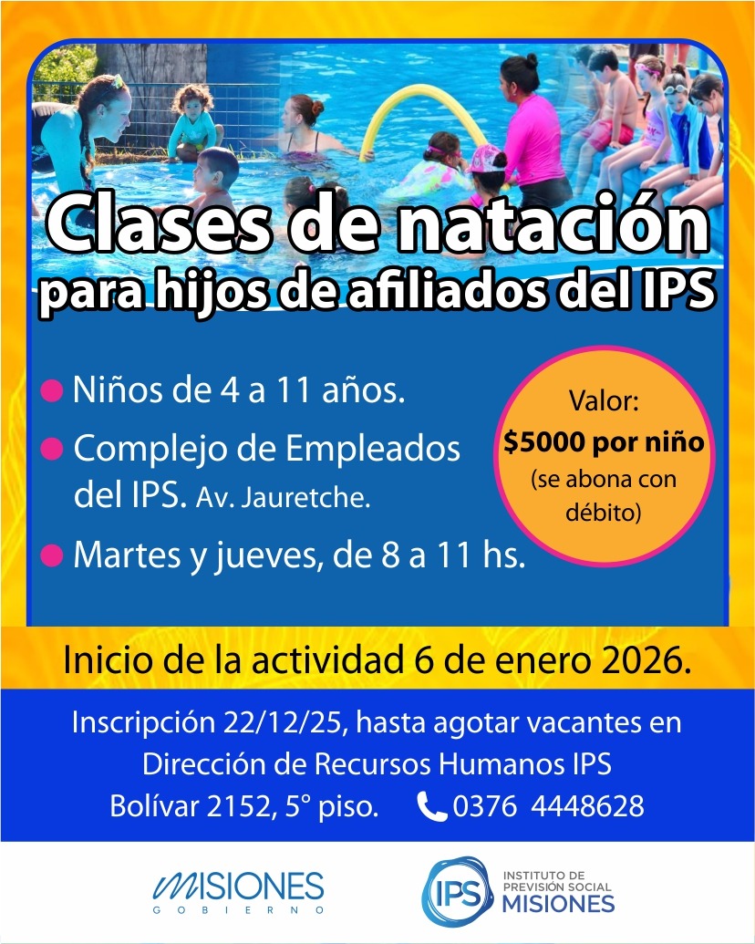 🏊‍♂️ CLASES DE NATACIÓN EN EL COMPLEJO DE EMPLEADOS DEL IPS DE AVENIDA JAURETCHE: para aprender y disfrutar!  Desde el IPS impulsamos actividades que promueven el movimiento, el juego y hábitos saludables desde la infancia.

Información en la placa 👇

Gestión Dr. <a href="/LisandroBenmaor/">Lisandro Benmaor</a>