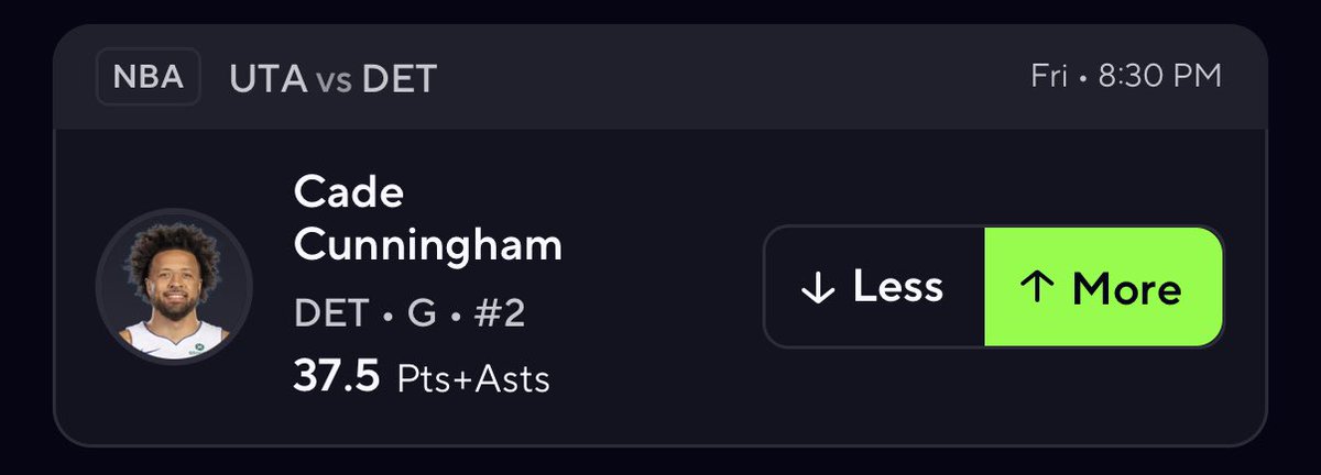 NBA PLAY🏀

CADE CUNNINGHAM o37.5 PA

#prizepicks