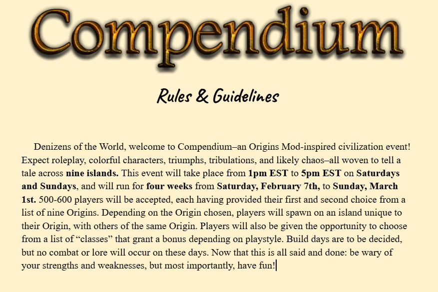 dangertoadd's tweet photo. My good friend @neonsplinters is going to be hosting a 600-player Civilization Event in February! It include the origins mod and will be a worthwhile experience!

We would love to see you join! https://t.co/6WbK1dAxpb https://t.co/5jQ2cODvey