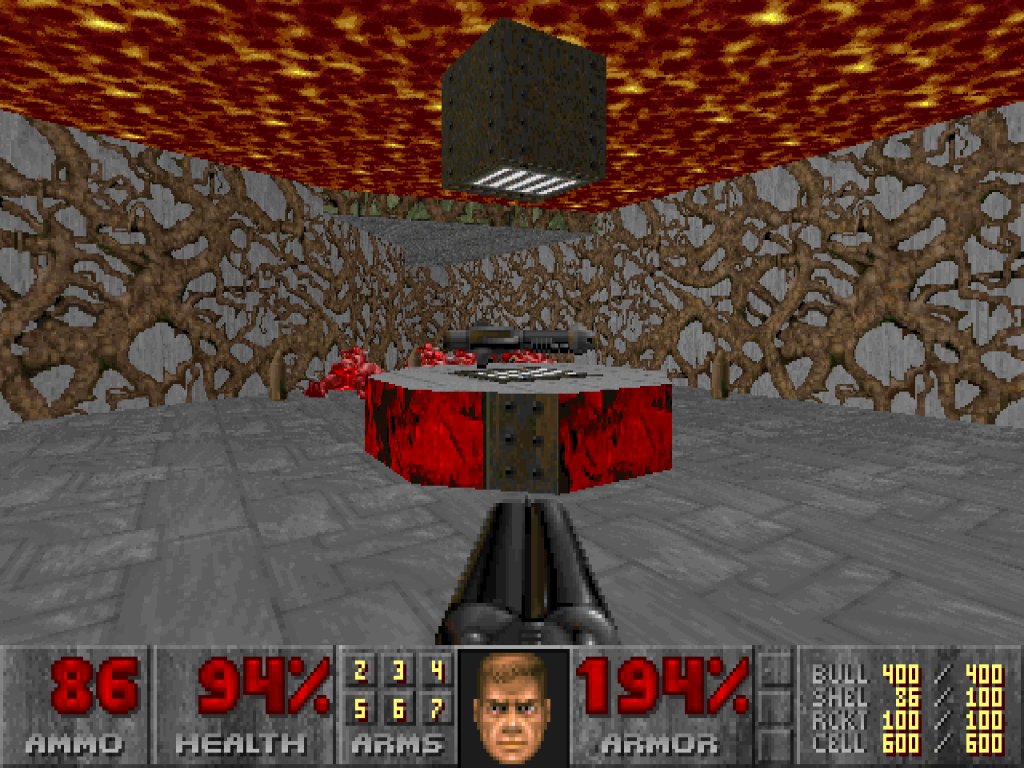 SandyofCthulhu's tweet photo. My classic trap in Doom & Quake was always a room with no monsters, and a spotlight on a pedestal in the middle, with something desirable on top. Sometimes I'd even put a spotlight on the prize. 

Every player knew, without the shadow of a doubt, that if they picked up the prize, all hell would break loose. Literally. 

But every player did so. That's my favorite kind of trap. The player KNOWS it's a trap, but is compelled to fall into it. Warms my heart.
