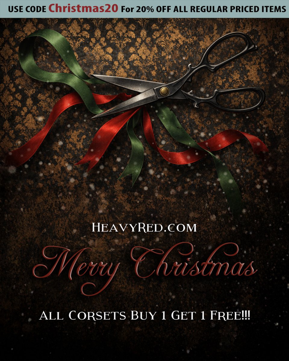 heavyred.com Christmas SALE!!! All regular priced items 20% off code Christmas20 + ALL Corsets are Buy 1 Get 1 Free!! + All jewelry and Hosiery up to 70% off!! Styles selling out fast. Grab a little something for the new year.
Fine Gothic Clothing Since 1999

#gothic