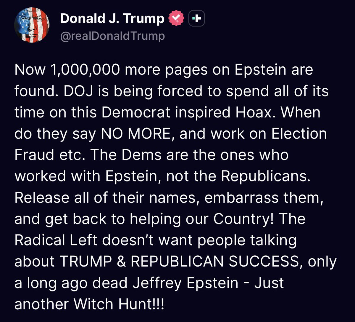 KobeissiLetter's tweet photo. BREAKING: President Trump tells the US Department of Justice to “release” the Epstein “names.” https://t.co/l7EQiJu4uv