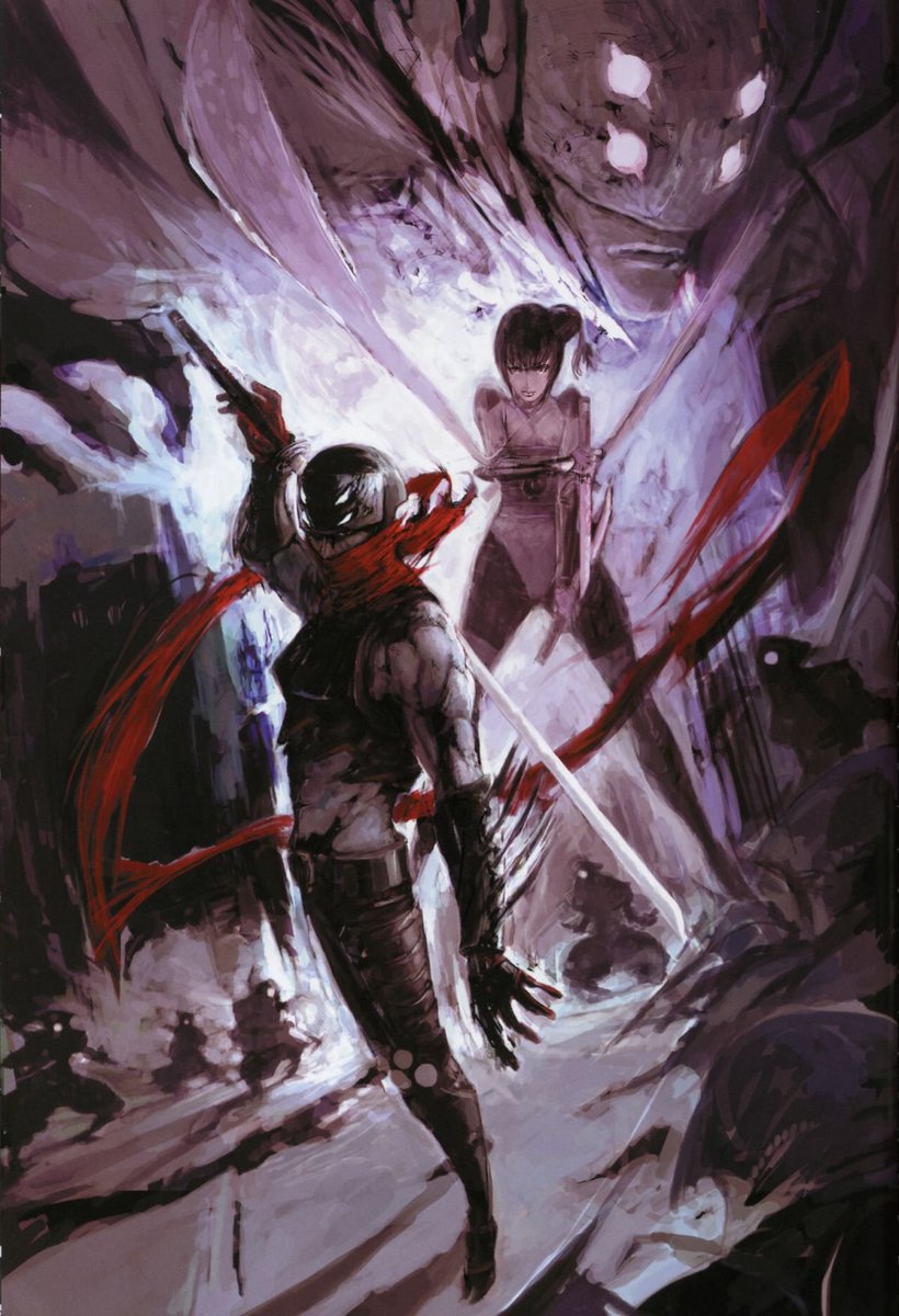 Shinobi (2002) by Sega for PlayStation 2. Art by Makoto Tsuchibayashi, also known for  Devil May Cry and the Sengoku Basara series.