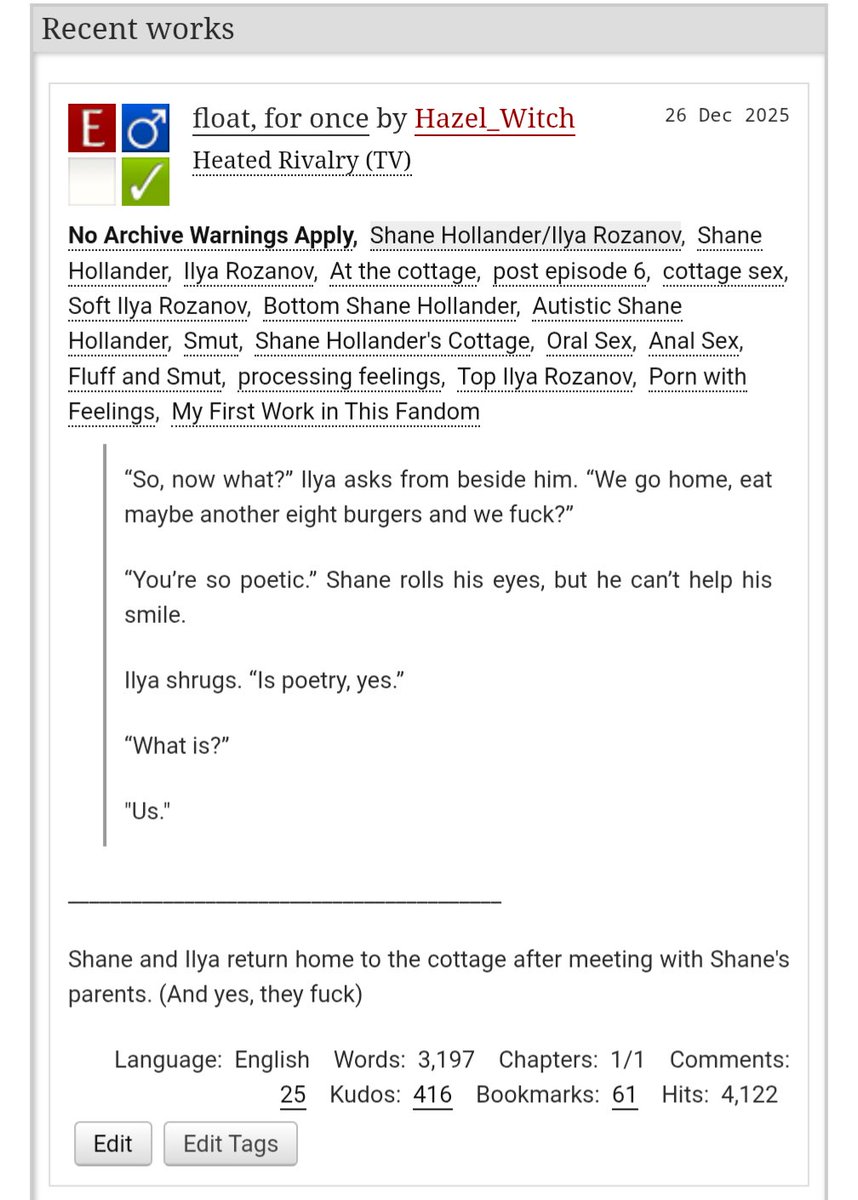 Wow the Heated Rivalry fandom is officially STIRRED UP AND HUNGRY I POSTED THIS FIVE HOURS AGO I've honestly never had a response to a fic like this in the words of Shane Hollander: holy shit 😭 #hollanov