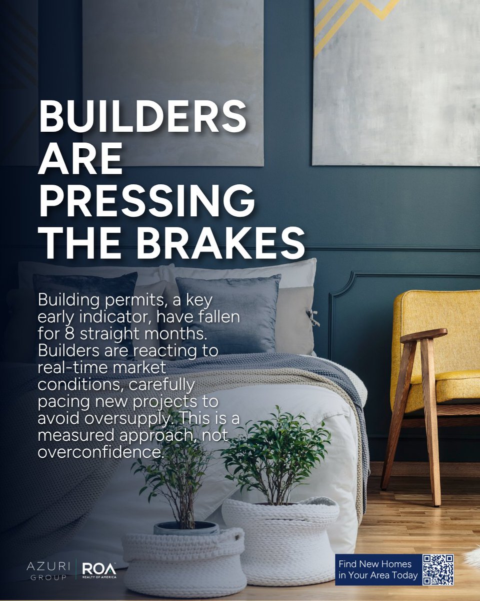 AzuriRealty's tweet photo. Seeing new homes everywhere? Don’t worry—builders aren’t overdoing it. They’re slowing down, adjusting to demand, and keeping the market balanced. More options for buyers, but without the chaos of 2008. Connect with a local agent to see what’s happening in your neighborhood! 🏡 https://t.co/RjYplEf15A