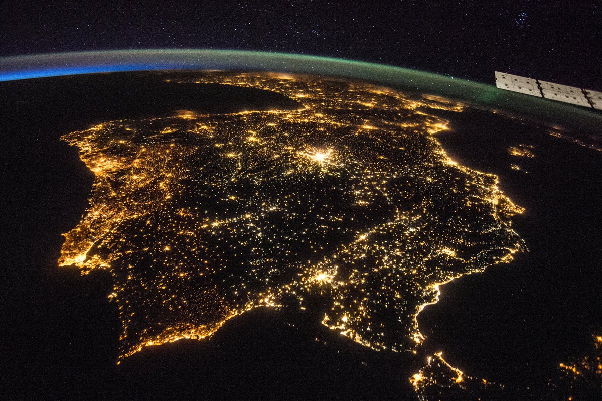 The Iberian Peninsula as seen from space at night.