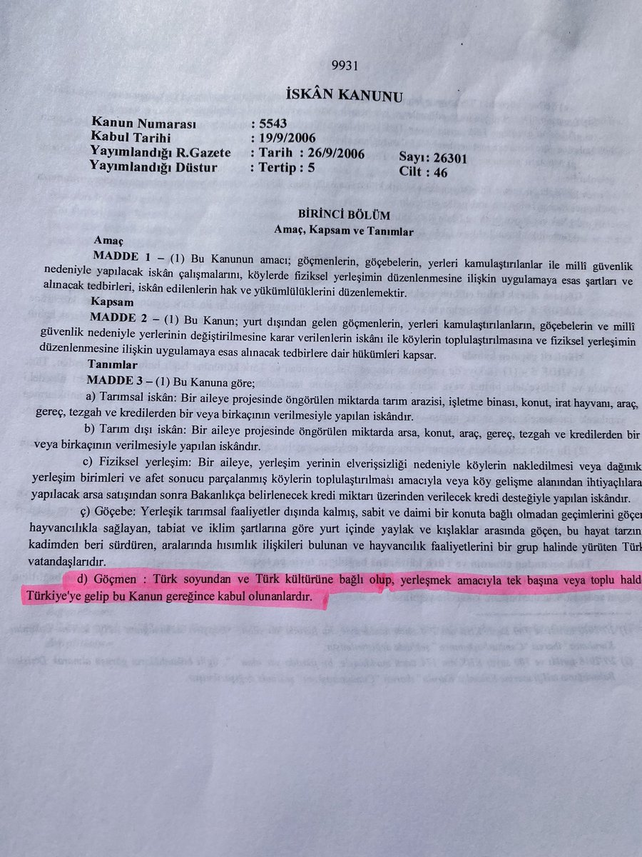 Kırgız Türk’ünü Türkiye’den kovan geri zekalılar varmış.

Önce size şu aşağıdaki belgeyi bırakayım okuyun.

5543 no’lı İskan Kanunu

Madde 3./d. 

“Göçmen : Türk soyundan ve Türk kültürüne bağlı olup…” diye göçmen tanımını yapmakta.

Yani Kırgız Türkleri Türk soylu olup