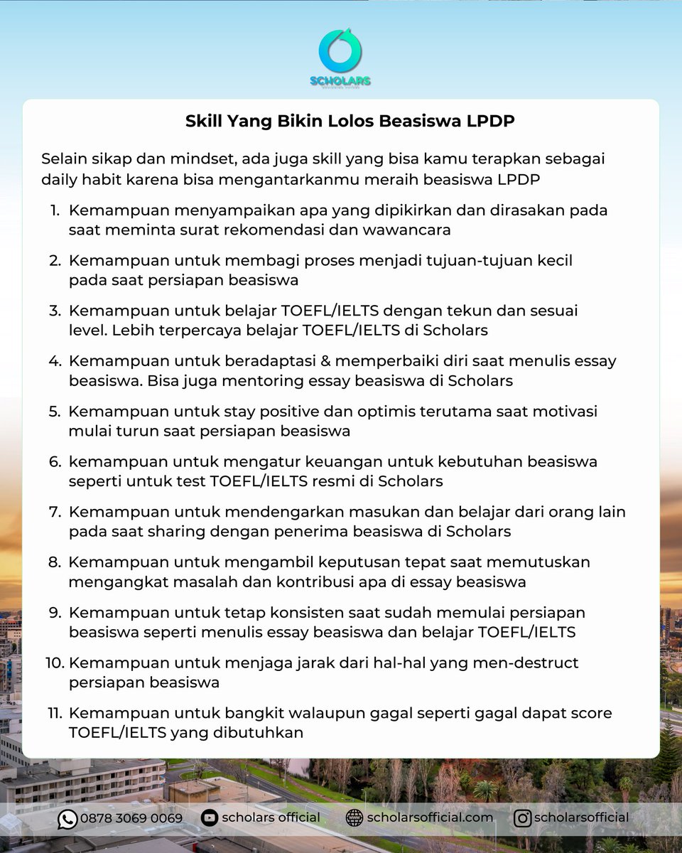 scholars_ig's tweet photo. Mau lolos beasiswa LPDP 2026? 
 Ini rangkuman mindset, sikap, habit, dan skill biar peluang lolos makin besar.
 Berani mulai upgrade diri dari sekarang?
#beasiswalpdp #lpdp2026 #pejuanglpdp #essaylpdp #tipslpdp #persiapanlpdp #beasiswas2 #beasiswas3 #scholarshipindonesia https://t.co/S2EtbE6tPE