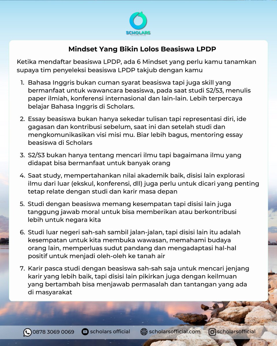 scholars_ig's tweet photo. Mau lolos beasiswa LPDP 2026? 
 Ini rangkuman mindset, sikap, habit, dan skill biar peluang lolos makin besar.
 Berani mulai upgrade diri dari sekarang?
#beasiswalpdp #lpdp2026 #pejuanglpdp #essaylpdp #tipslpdp #persiapanlpdp #beasiswas2 #beasiswas3 #scholarshipindonesia https://t.co/S2EtbE6tPE