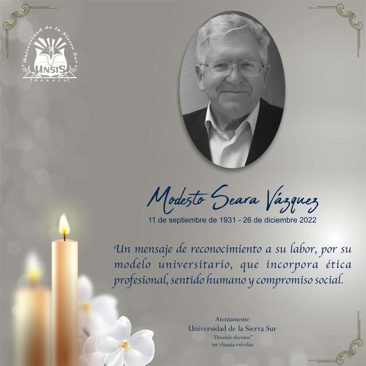 En el tercer aniversario luctuoso del Rector Fundador, lo recordamos con respeto y agradecimiento por su noble labor y su modelo universitario, que incorpora ética profesional, sentido humano y compromiso social.
