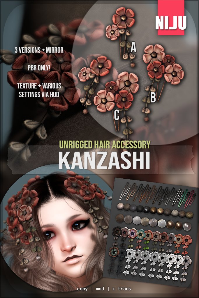 VitaniSL's tweet photo. Available at Appare!
DEC. 25th ~ JAN. 15th
https://t.co/2x0ylfsG4I

2 sizes, 2 styles
PBR + non-PBR textures
kanzashi is PBR only!
rigged + unrigged

unrigged kanzashi accessory includes 3 variations that are not included with the hayashi hair

more info: https://t.co/L3M1qoJkhJ https://t.co/bRW4C1ttJi