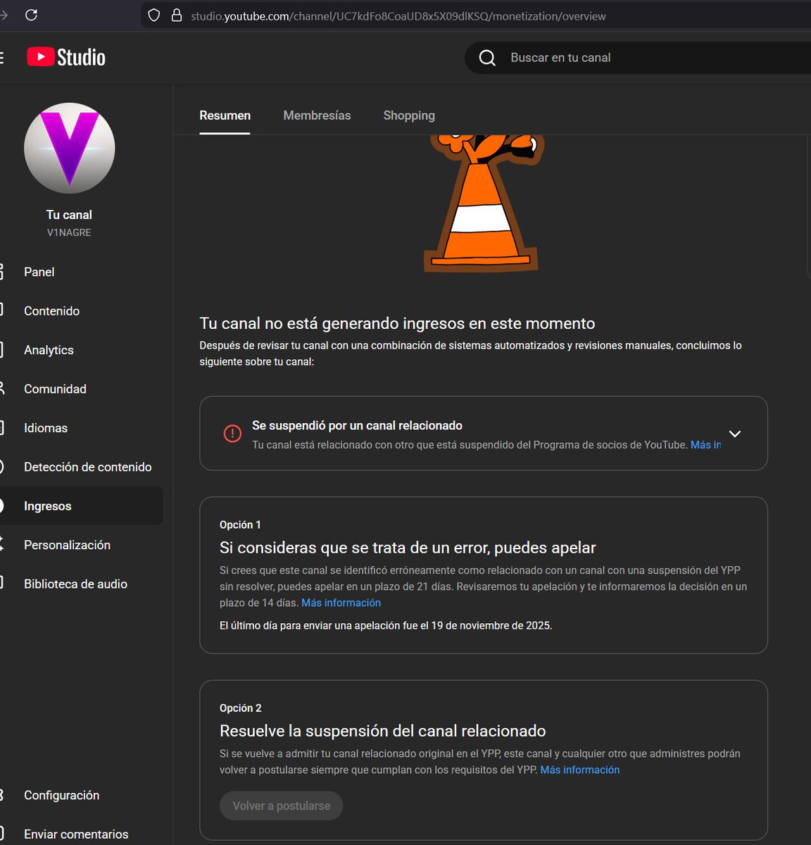 <a href="/TeamYouTube/">TeamYouTube</a> mi canal: youtube.com/channel/UC7kdF…
ha sido desmonetizado "por estar relacionado con otro que esta suspendido del programa de socios", no poseo ningún canal suspendido y no puedo apelar desde el panel de ese canal ¿podria ver mi caso por favor?