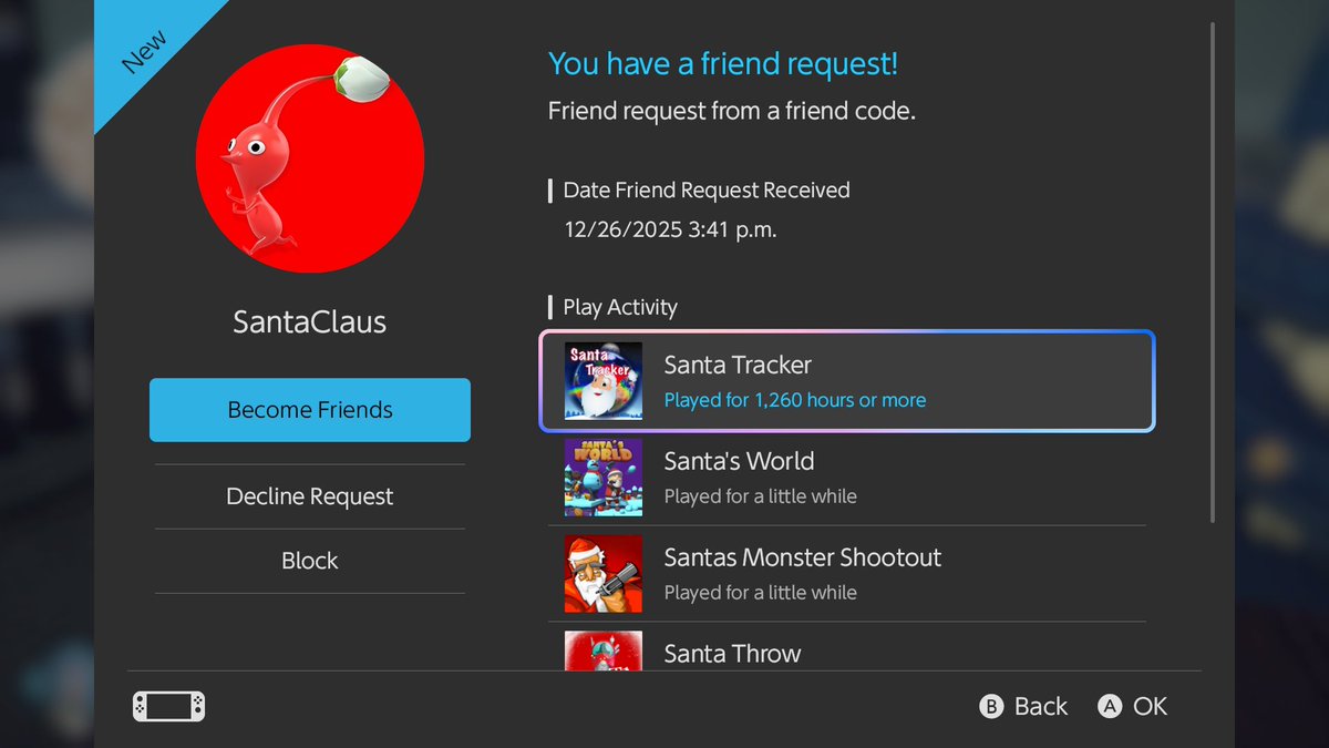 WHAT DO YOU MEAN THE REAL SANTA CLAUS WANTS TO BE FRIENDS ON SWITCH?!?!?!