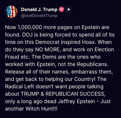 BillKristol's tweet image. Trump wants no more Epstein files released, and the whole Epstein story to go away. Why could that be?