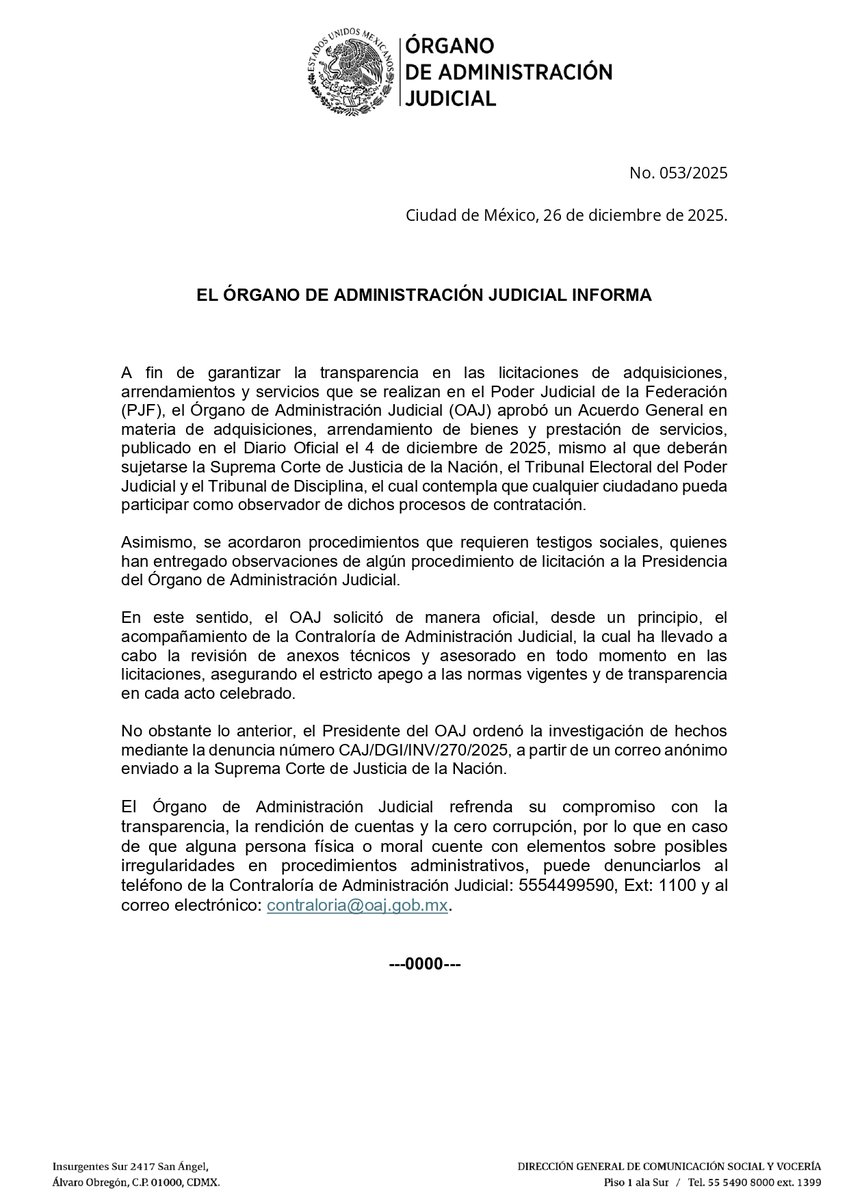 #COMUNICADO | 🔔 El Órgano de Administración Judicial informa

🌐 goo.su/mq4P