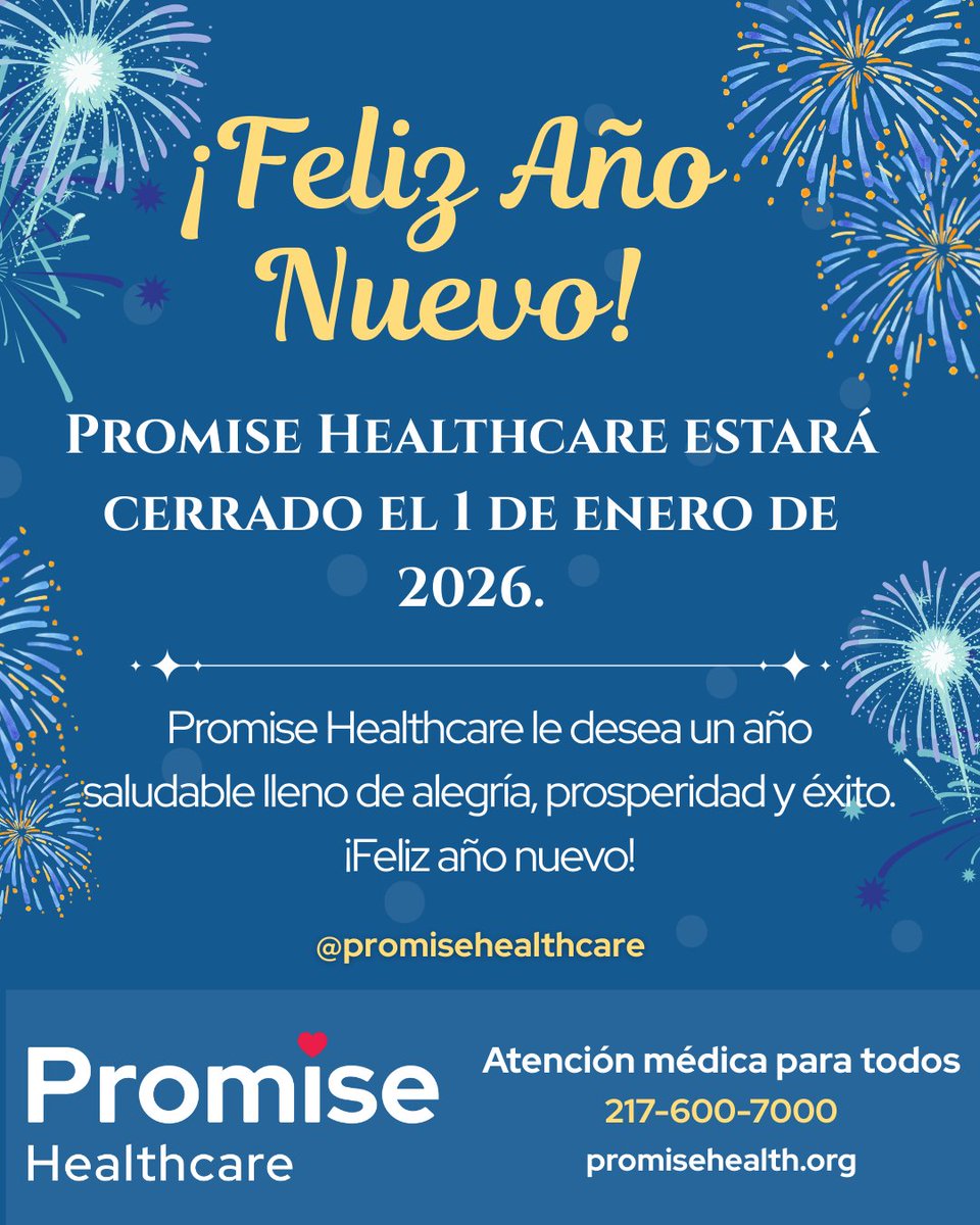 PromiseHealthCU's tweet image. Promise Healthcare will be closed New Years Day