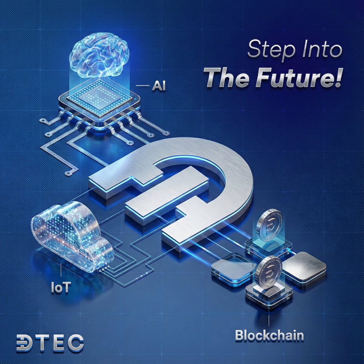 Dtec_AINetwork's tweet photo. AI, IoT, and Blockchain. All integrated into a single hub: the Dtec ecosystem. The future is now just one step away.

Step Into The Future!