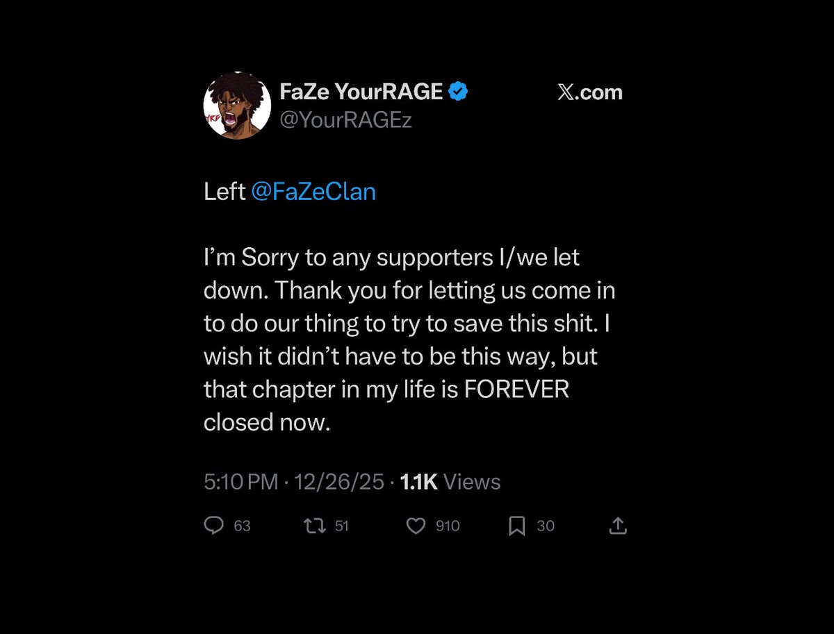 yoxics's tweet image. YourRAGE announced he has officially left FaZe Clan