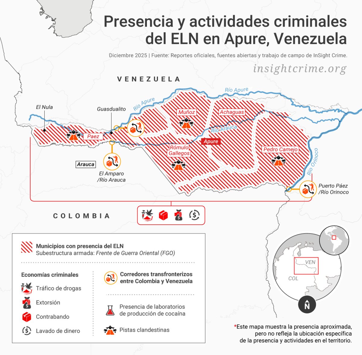 👉Tras expulsar a sus rivales del estado de Apure, Venezuela, el ELN se consolidó como la principal fuerza militar. Respaldado por el gobierno de Nicolás Maduro, controla corredores de droga y otras rentas ilegales. Conozca más en nuestra investigación: bit.ly/4pO5aib