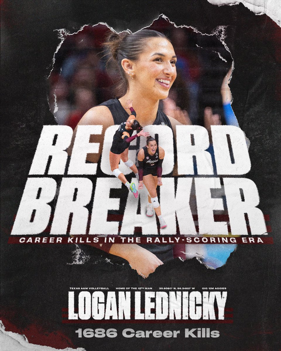 Logan stands alone at the top of the record book ‼️

#GigEm // #AggieVB