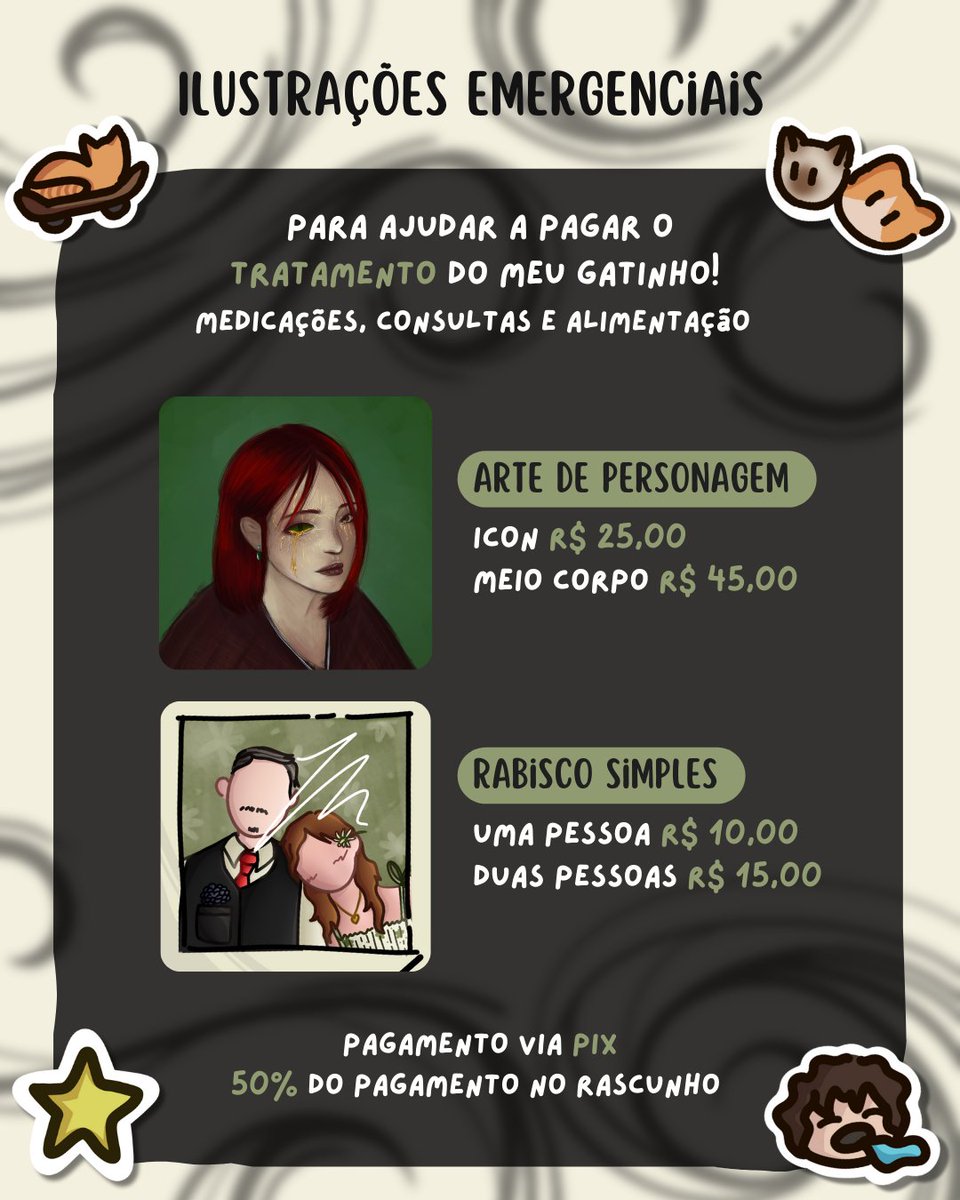 arrmarte's tweet image. 🌱 Comissões Emergenciais 🌱
Abrindo comissões pra ajudar no tratamento do meu gatinho. 🤍

Arte de personagem e símbolo com rosto de gatinho 👇🏻
#ComissõesAbertas #CommissionsOpen