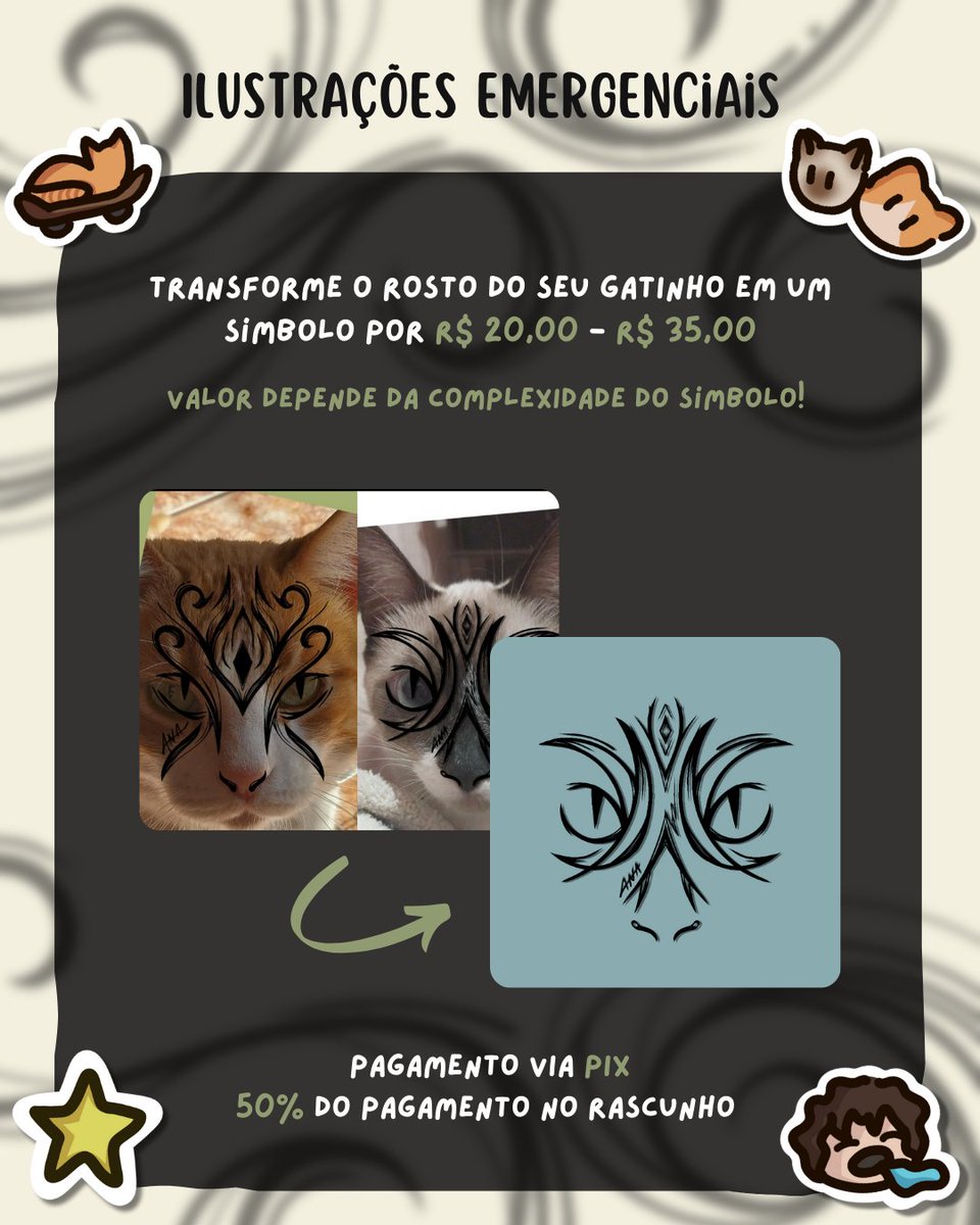 arrmarte's tweet image. 🌱 Comissões Emergenciais 🌱
Abrindo comissões pra ajudar no tratamento do meu gatinho. 🤍

Arte de personagem e símbolo com rosto de gatinho 👇🏻
#ComissõesAbertas #CommissionsOpen
