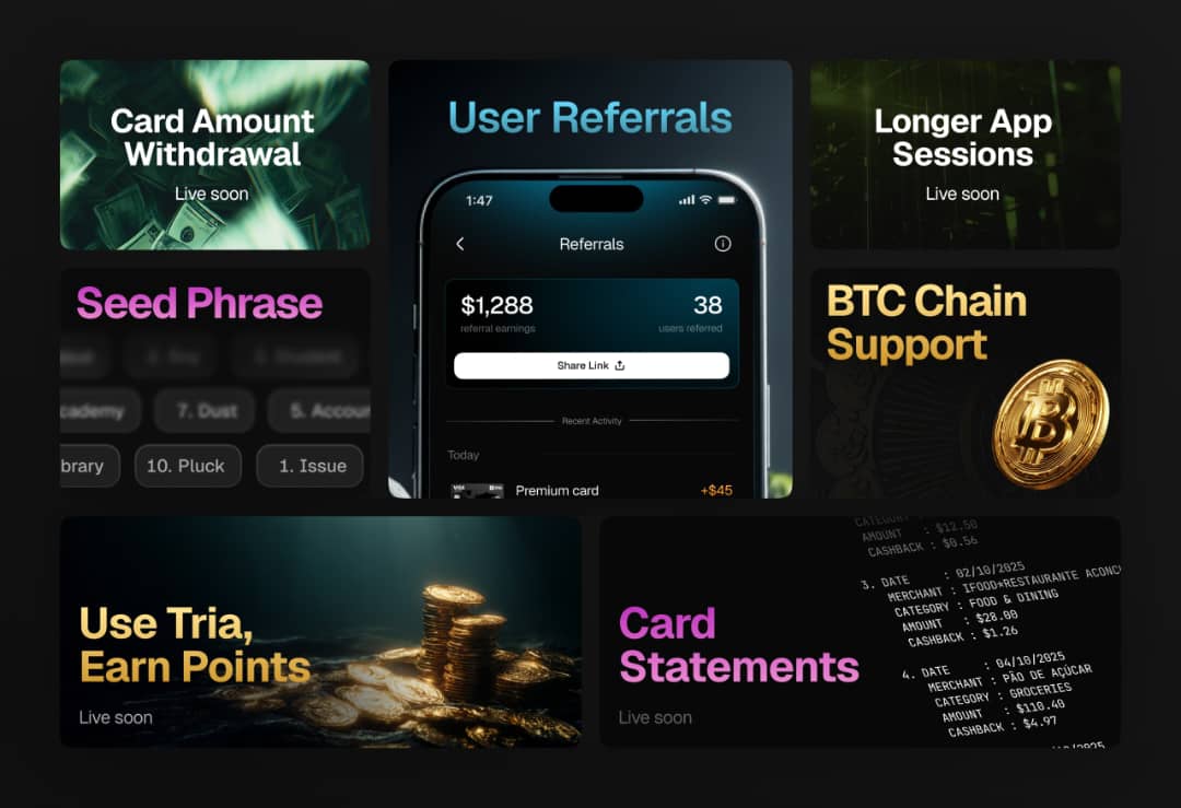 The goal is to make crypto a part of everyday spending without any complexity <a href="/useTria/">Tria</a>

You can send money, pay for services or access any financial services, without dealing with the technical layer behind the system.

gtria guys