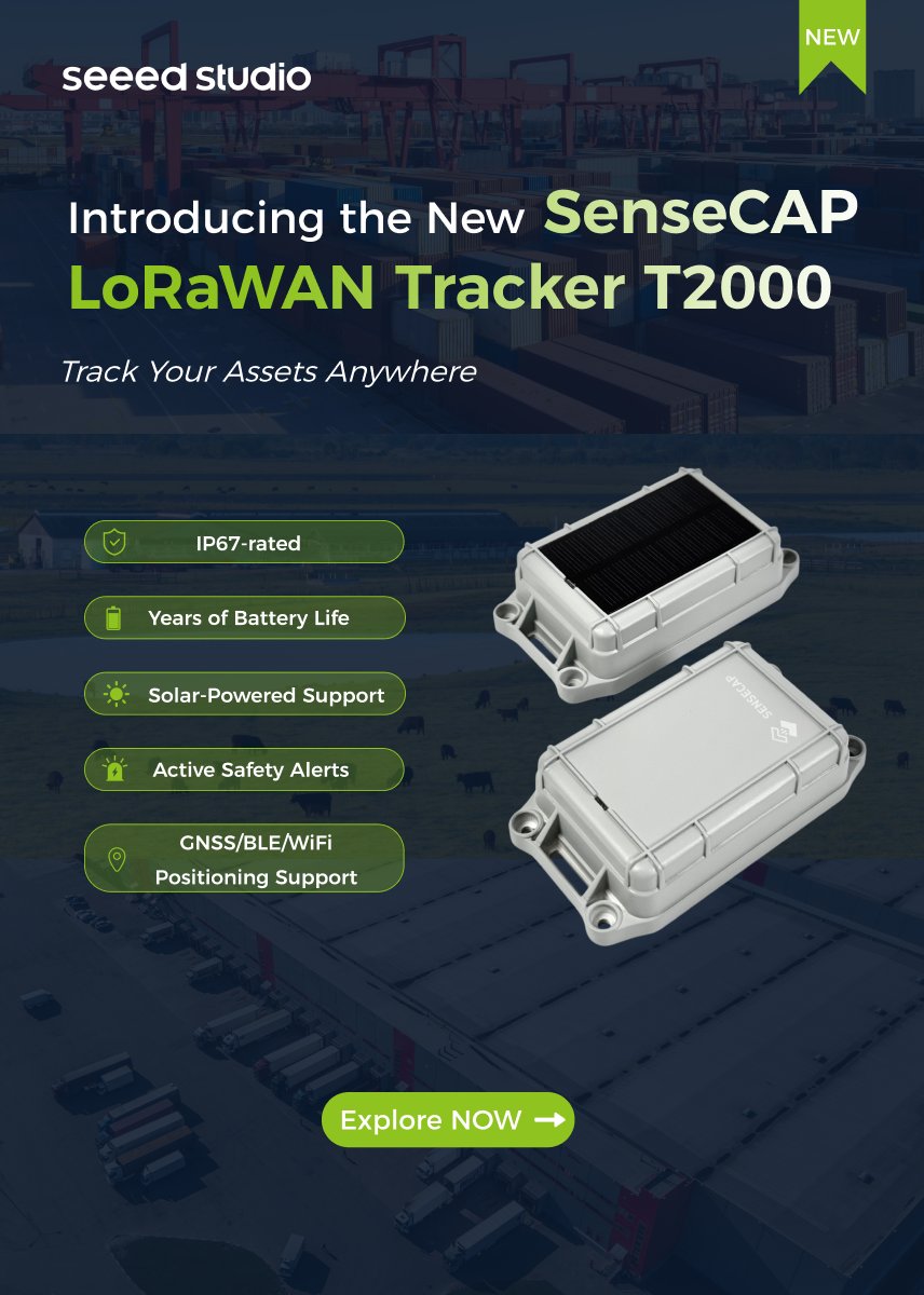 seeedstudio's tweet image. We’re excited to introduce the #SenseCAP #LoRaWAN #Asset #Tracker T2000 Series — built for real-world deployments that require seamless outdoor and indoor positioning.

With multi-mode positioning(WiFi, Bluetooth, GNSS), multi-year battery life, rugged housing, remote management