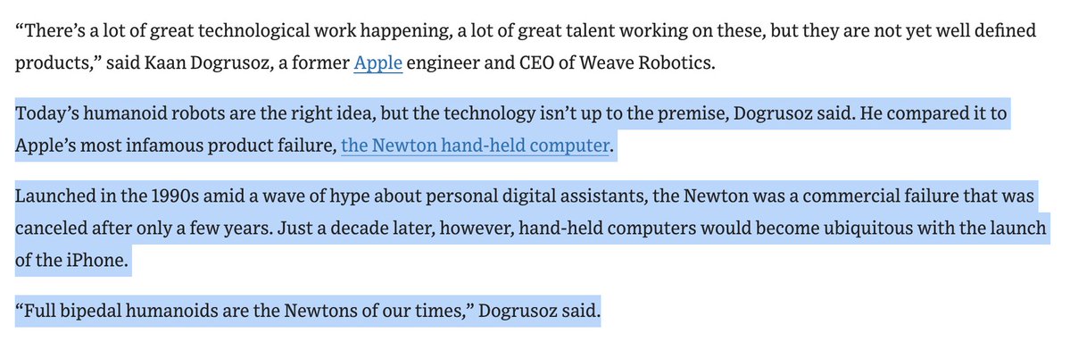 crypto_condom's tweet image. Interesting article by WSJ on the hype + valuations surrounding humanoid robotics. wsj.com/tech/ai/humano…

IMO manufacturing robots &amp;amp; non humanoid proliferation will occur at a much faster rate than humanoid robotic proliferation in the next 5y. 

Although humanoid robots are…