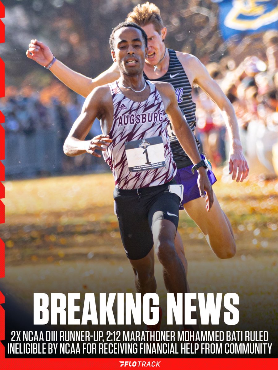 FloTrack's tweet image. 2x NCAA Division III Cross-Country Runner-Up and 2:12 Marathon debutant (CIM), Mohammed Bati of Augsburg was ruled ineligible by the NCAA for accepting financial help from the local community 🚨 

From @MarathonHB, who broke the news earlier of Bati on Instagram — in summary,…