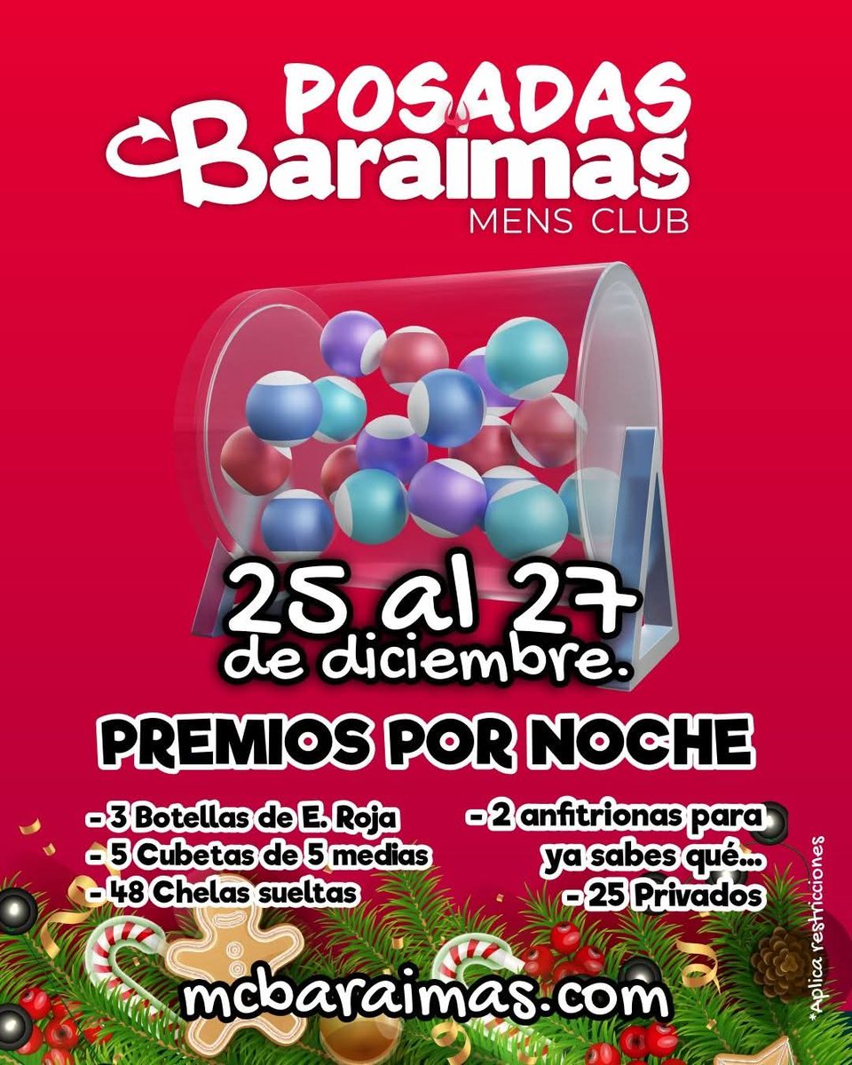 VIERNES de #Posada en Baraimas Mens Club , tenemos premios toda la noche. 😋

¿Baraimazo o qué? 🫣

Baraimas rumbo al #ANIVERSARIO 2026 Enero. 😍