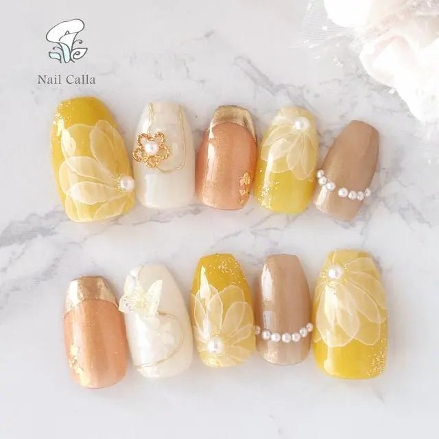 minneでアクセスが伸びてるネイルチップ マスタード イエローの成人式