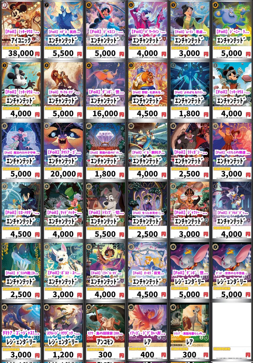ディズニーロルカナ ✨最新弾 買取表更新🆙 🔴【Foil】ﾐｯｷｰﾏｳｽ