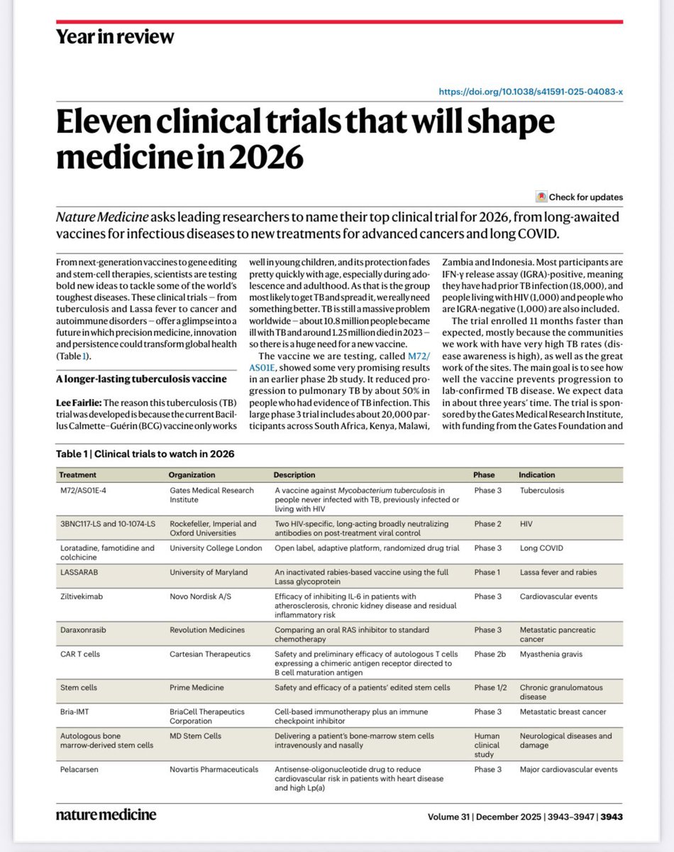 🚀Eleven clinical trials that will shape medicine in 2026

👉nature.com/articles/s4159