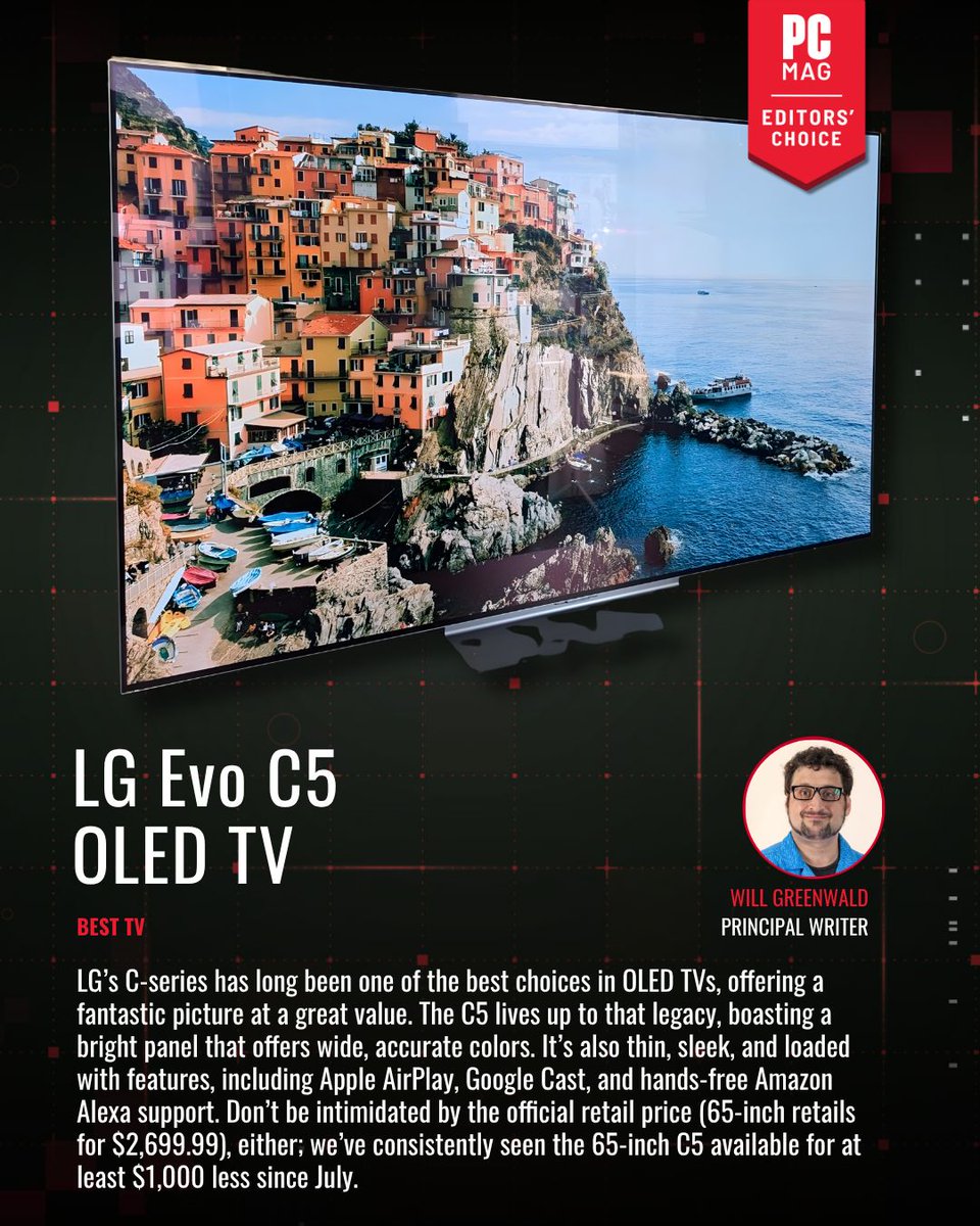 PCMag's tweet image. Since Nov 2024, we’ve put nearly 1,500 products through lab testing.

Only 25% earned our highest honor: the PCMag #EditorsChoice award. We narrowed those winners to 108 standout products for 2025.

Here's a selection of winners. Head to PCMag to see all the #BestTech2025. 👉️