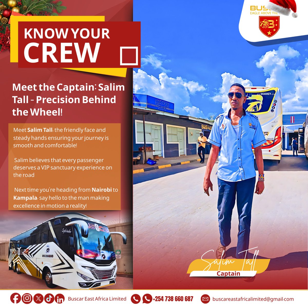 Buscar_EA's tweet photo. Precision Behind the Wheel! π¨ββοΈπ¦
Meet Salim Tall, the steady hands ensuring your journey is smooth and comfortable.
He believes every passenger deserves a VIP sanctuary experience on the road.
π Nairobi βοΈ Kampala
π Book: +254 738 660 687
#KnowYourCrew #BuscarEastAfrica https://t.co/7WV1bXvmpL