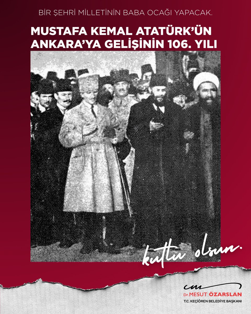 Bir milletin istikbalini belirleyen tarihi kararla, iyi ki geldin Paşam.

Atatürk’ün Ankara’ya gelişinin 106. yılı kutlu olsun. 🇹🇷