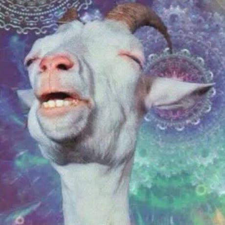 Th3Myrix's tweet photo. There is a facebook group called "Church of the Transdimensional Space Goat"

https://t.co/7d4kzUnZKc

Where all the members worship a Goat that floats through space.

 I have applied to join the group to get in contact with the owner https://t.co/Z4EEGTOZJf