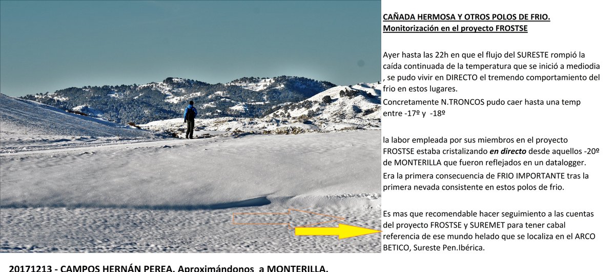 CAÑADA HERMOSA Y OTROS POLOS DE FRIO. Monitorización en el proyecto FROSTSE
Ayer hasta las 22h en que el flujo del SURESTE rompió la caída continuada de la temperatura que se inició a ....

TODA LA INFO COMPLETADA se puede seguir al costado de la fotografia que se adjunta.