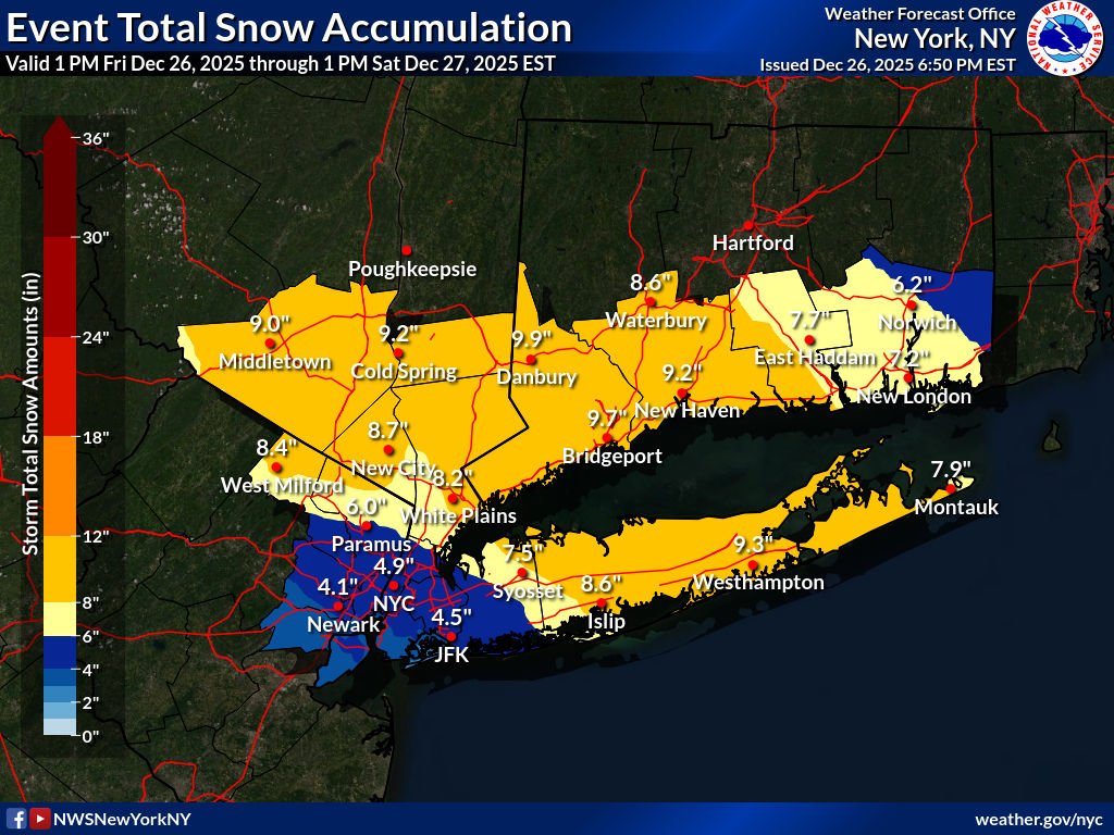 Due to a further northeast shift of mix precipitation, forecast snowfall totals around NYC and northeast NJ have been lowered. Latest briefing here: weather.gov/media/okx/DSSB…

#NYCwx #NYwx #CTwx #NJwx