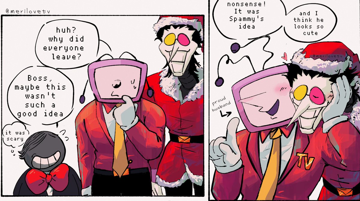 merilovetv's tweet photo. It took me longer than expected, but in December there's always a Christmas vibe :^)
Sorry if my English isn't good. Sending you my best wishes! 💕💖
Read it:  left →right 
#DELTARUNE #spamtenna #tenna #spamton https://t.co/kUtACwYZoN