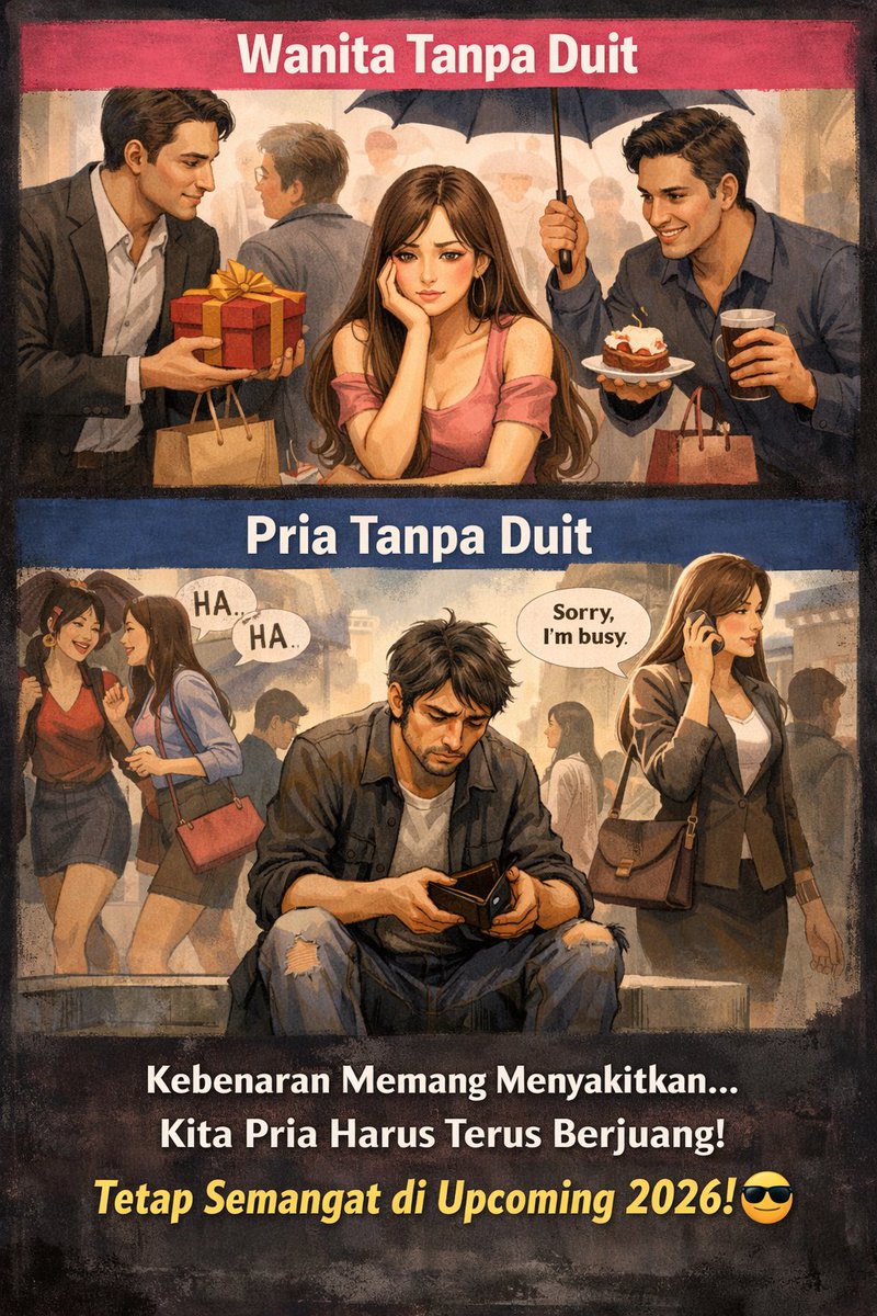 OscarDarmawan's tweet image. Kalau wanita tidak berduit, pria manapun tetap akan mempedulikan dan memanjakannya. Sebaliknya kalau pria sampai ga ada duit, jangankan dipedulikan wanita sekitarnya, suaranya pun tidak akan didengar.  Kebenaran itu menyakitkan. Makanya kita pria selalu harus berjuang tidak…
