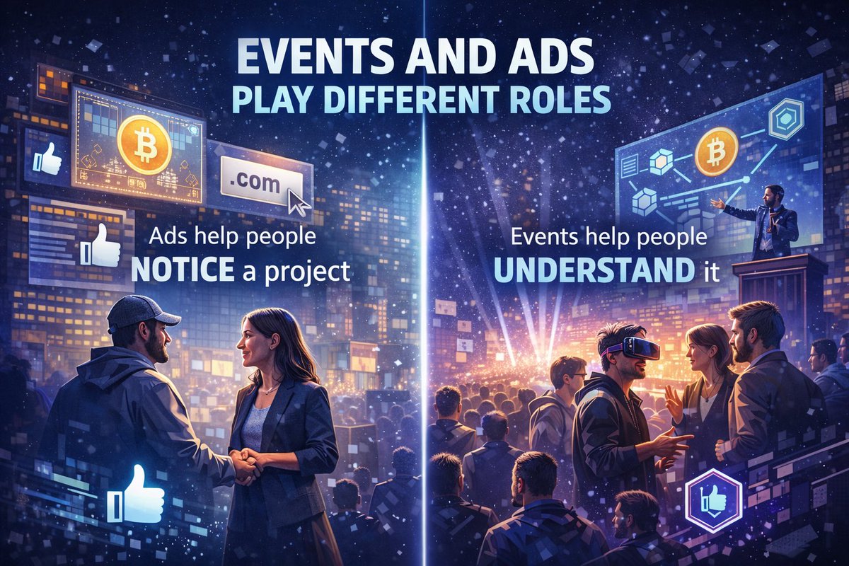 hikaru3's tweet image. Events and ads play different roles

Ads help people notice a project.
Events help people understand it.

That’s why Web3 projects rely on events
to communicate complex value in a short time.

#Web3Marketing #EventMarketing