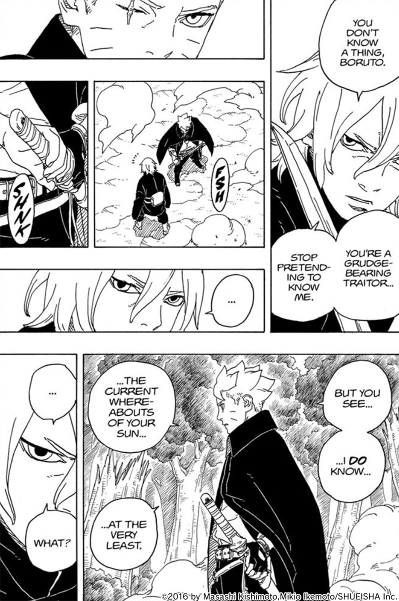 NARUTO_info_en's tweet image. [#Boruto: Two Blue Vortex #7 "The Whereabouts of the Sun"]

Boruto speaks to a conflicted Mitsuki.

#BorutoSceneSnippet: Battle