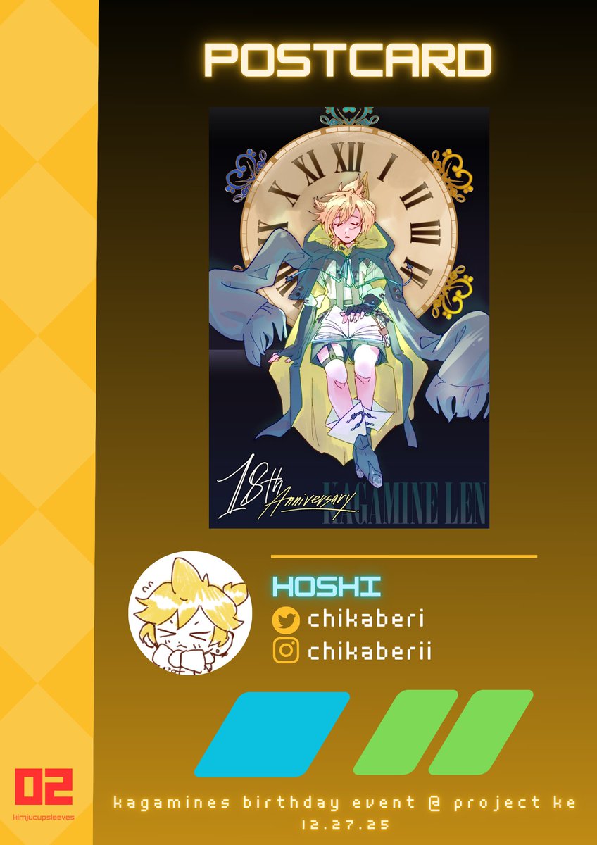 kimjucupsleeves's tweet photo. ♫₊˚. ✩｡ MERCHANDISE SPOTLIGHT ✩  

Special thanks to @chikaberi for designing this ethereal Len postcard! 🍌 

Pick up this postcard at the Kagamine Rin and Len Birthday Event on 12/27 (NYC) while supplies last! https://t.co/QG9yA6UVeQ