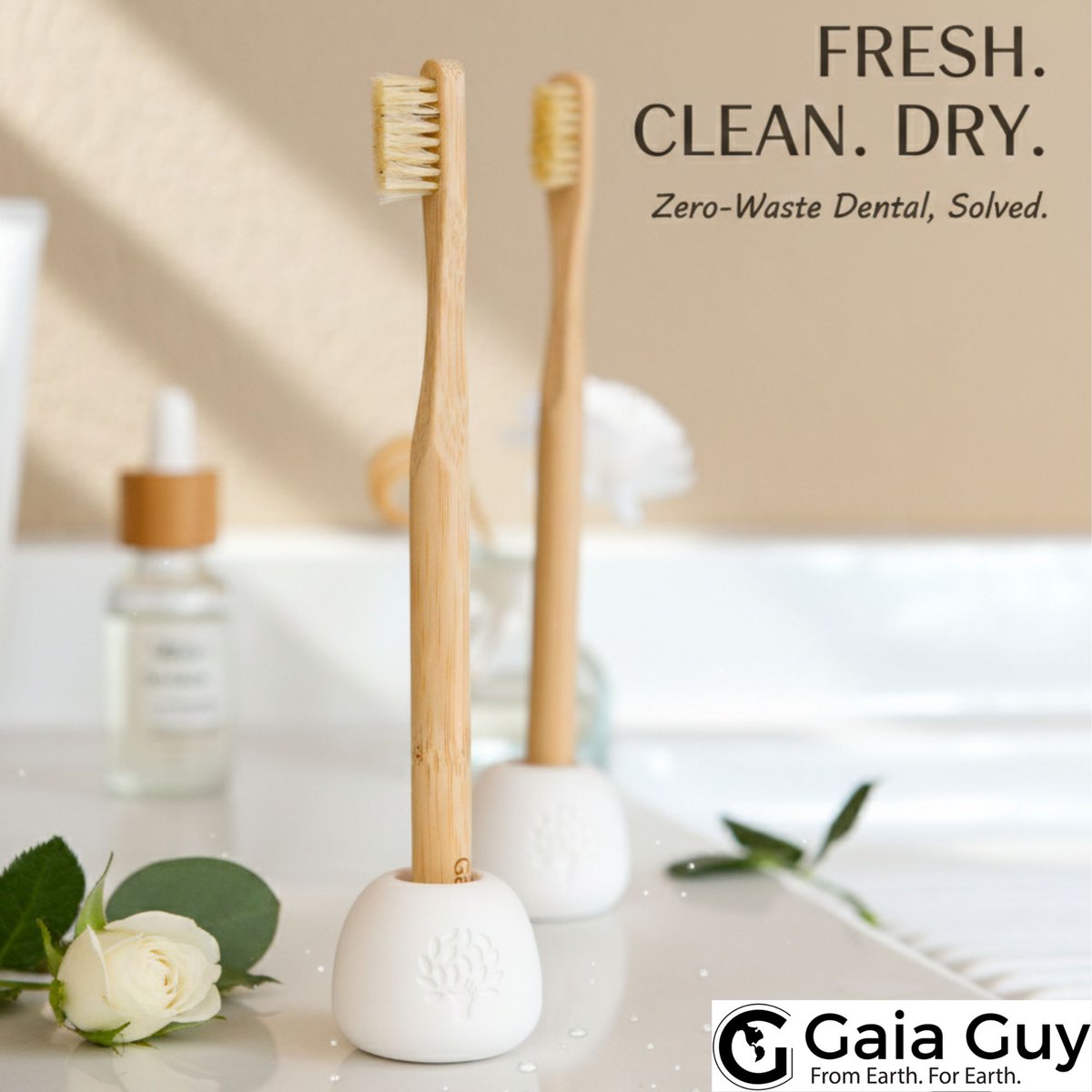 Finally—a stone toothbrush holder that doesn't leak. 🚫💦 Our Round Diatomite Holder has a sealed bottom to keep your counters dry and your bamboo brushes mold-free. Ultimate zero-waste dental kit. 🦷🌿

Clean teeth, clean planet, clean counter. 🌎gaiaguy.com/products/boar-…
