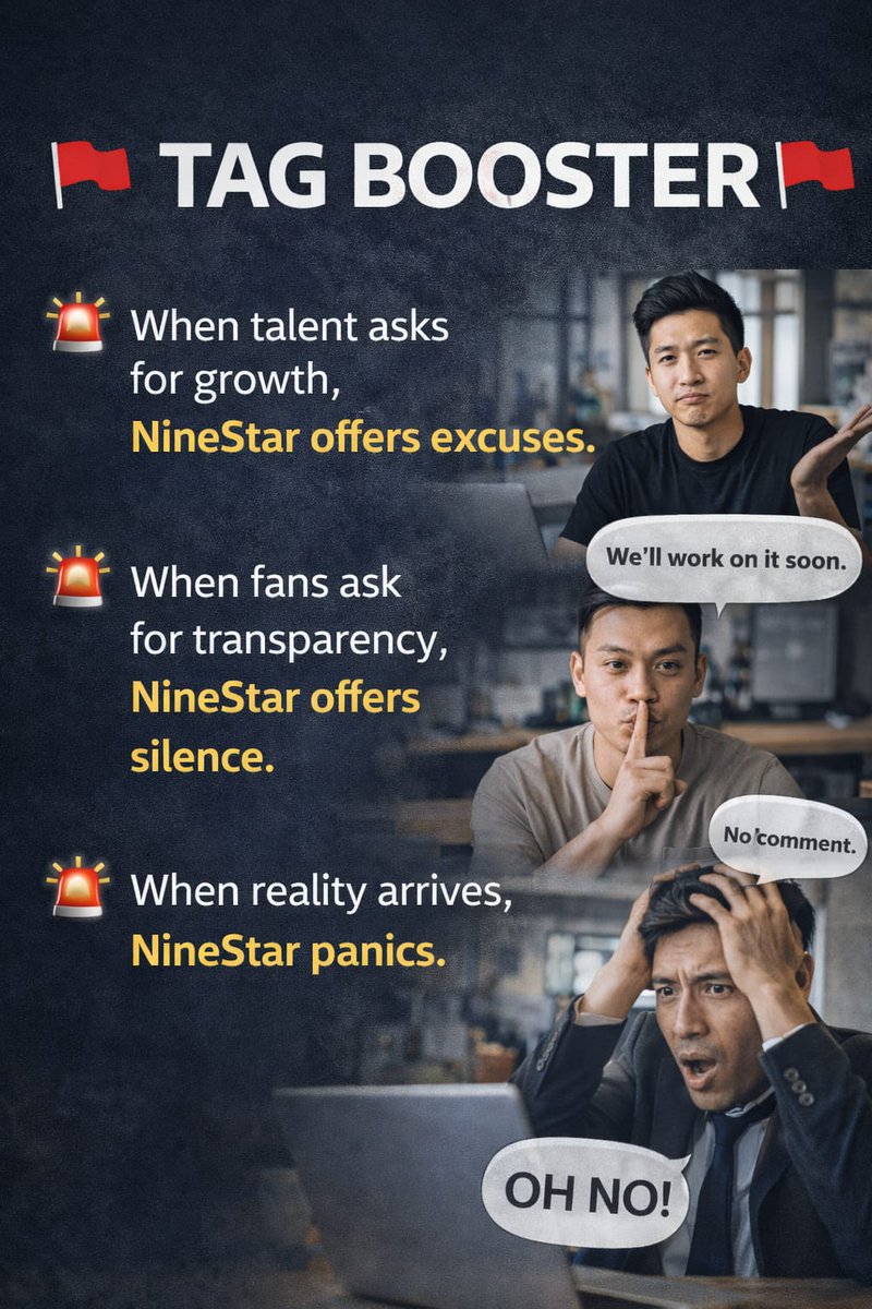 🚩 TAG BOOSTER 🚩

🚨 When talent asks for growth, NineStar offers excuses.
🚨 When fans ask for transparency, NineStar offers silence.
🚨 When reality arrives, NineStar panics.

NINESTAR WASTES TALENT
#StandAgainstNinestar
#FayeYoko #ฝ้ายโยโกะ
#NineStarStudios
#WanwanDJN