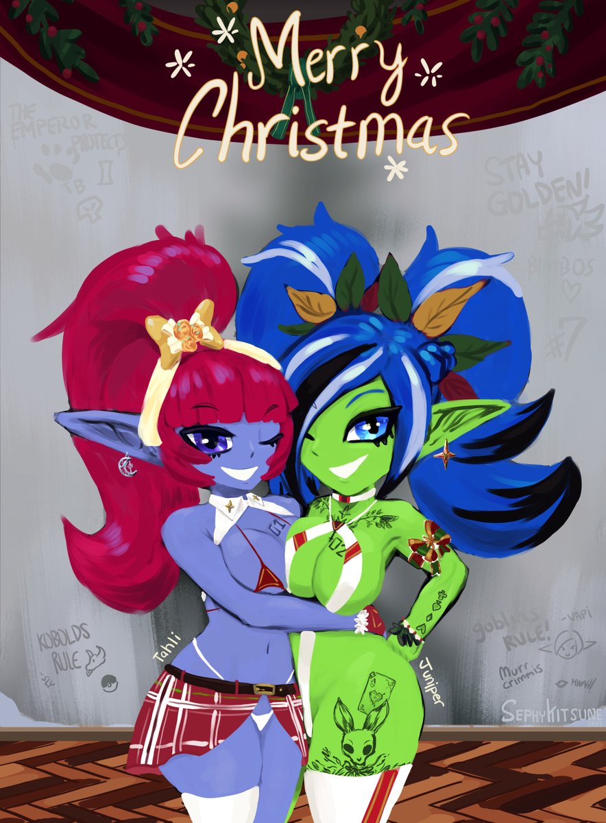 My two #goblins Tahli and Juniper are showing off their Christmas outfits. Your gift is eyeing these girls up and down all you'd like. I wish you all a #MerryChristmas and Happy Holidays! Enjoy ^0^